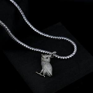 Colgante de Búho de Moissanita con Incrustaciones de Piedras, Estilo Hip Hop, con Diseño de Animal (Solo Colgante) de Plata 925 Bañada en Rodio, Unisex - Product Image 4