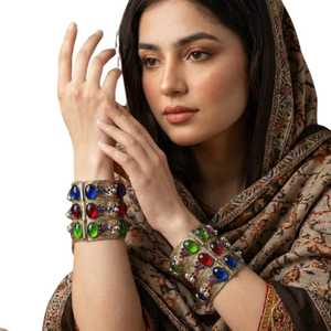 Exquisite Elaborate Traditional Tribal Wedding Gift Hand Jewelry <b>Set</b> Featuring Deep Luminous Blue Pearl Oval Beads Strung - Product Image 1