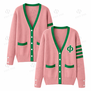 Custom Greek Embroidered Front Sorority Clothing Plus Size Loose Fit Unisex College <b>Cardigan</b> Winter V-Neck <b>Thick</b> Anti-Wrinkle - Product Image 2