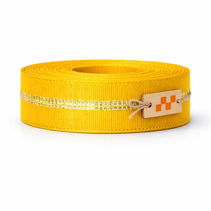 ริบบิ้นโกรเกรนสีเหลืองมัสตาร์ดขนาด 25 มม. ลายทางด้านเดียว พร้อมแถบลูเร็กซ์สีทองเมทัลลิก โพลีเอสเตอร์ 100% สำหรับตกแต่งงานเทศกาล - Product Image 1