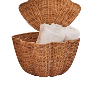 Cesta de Mimbre Tejida a Mano con Conchas Marinas, Organizador de Almacenamiento Ecológico, Caja Decorativa con Forma de Concha Natural con Tapa - Product Image 3