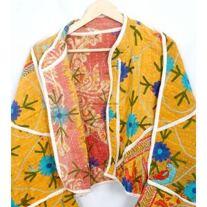 Indian Handmade 100% Cotton Kantha <b>Jacket</b> <b>Mandarin</b> <b>Collar</b> Full Sleeves Breathable Eco-Friendly All Season Fashionable Design - Product Image 4