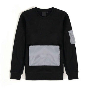 <b>Men</b> Black Crew Neck Long Sleeve Sweatshirt With Gray Patchwork Panel And Pocket Design All Seasons 100% Cotton Knitted Apparel - Product Image 4