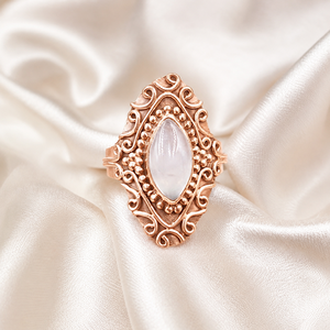 Natural Marquise Rose Quartz Statement <b>Ring</b> 925 Sterling Silver Boho Vintage Artisan Cocktail <b>Ring</b> Rose Gold & Yellow Gold <b>Plate</b> - Product Image 2