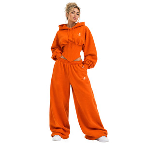 <b>Top</b> Quality Orange Corset Crop Hoodies Custom Cinched Waist <b>Y2K</b> Tracksuit Oversized Blank Joggers Sets Winter Fleece Streetwear - Product Image 2