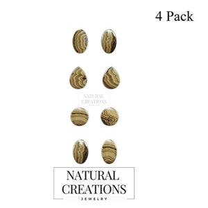 925 Silver Schalenblende Natural Pear Oval Shape Butterfly Lock Stud <b>Earrings</b> Classic Style Bezel Setting Wedding Pack 4 Pairs - Product Image 1