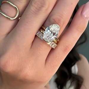 Bague de fiançailles solitaire ovale en or massif 14 carats avec 4 gros diamants CVD cultivés en laboratoire, demi-sertie, pour demande en mariage et anniversaire - Product Image 2