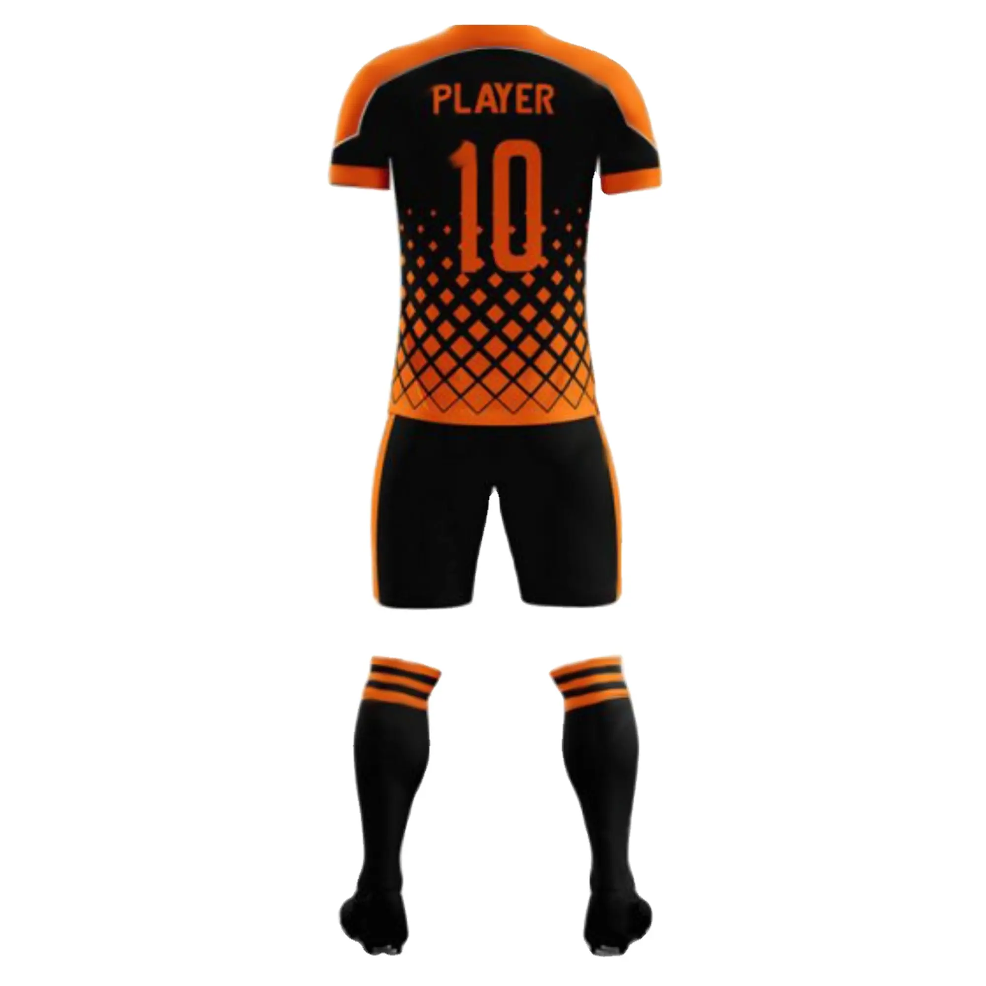 Wholesale Custom Design Cheap Price Black and Orange Design Soccer Uniform Kits