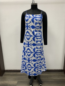Strapless Blue <b>White</b> Printed Midi <b>Dress</b> Sheath Casual Summer Woven Sleeveless Straight Hem 100 Polyester - Product Image 1