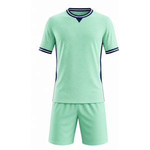 Custom logo OEM Mint Green Soccer Uniform Set with Navy and White Trim Sublimated Football Kits - Product Image 1
