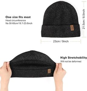Bonnet tricoté unisexe d'hiver, style mignon, avec logo personnalisé par impression par décharge, 100% acrylique, chaud, à revers côtelé, pour l'extérieur, vente en gros - Product Image 3