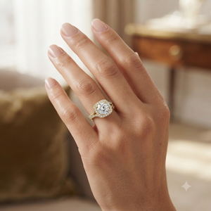 Bague de Fiançailles et de Mariage Solitaire en Moissanite Plaqué Or 14K, Sertie de Griffes avec Halo Caché, Design Classique et Tendance - Product Image 2