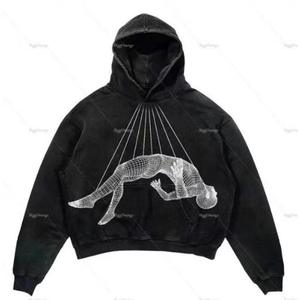 Sudadera con Capucha Negra para Hombre, Estampado de Calavera y Llamas, Algodón, Estilo Otoñal, Manga Regular, Logotipo Tejido en la Espalda - Product Image 3