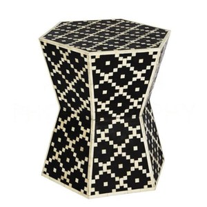 Mesa de Noche Moderna de Madera Maciza con Incrustaciones de Hueso Negro, con 1 Cajón, para Dormitorio, Sala de Estar, Muebles para el Hogar - Product Image 1