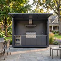 En gros, unité de cuisine extérieure en acier inoxydable avec abri, au toucher frais, barbecue à gaz pour villa, antibactérien