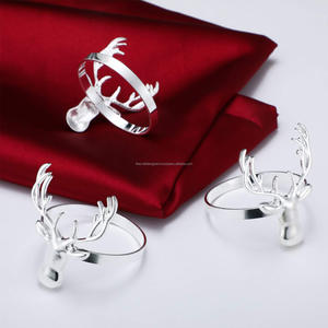 Fêtes de famille en vacances ronds de serviette décoratifs vaisselle argent bois de cerf tête de renne porte-serviettes anneau de tissu - Product Image 4