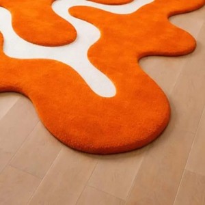 Bright Orange Abstract Area Rug Irregular Shape Modern Hand Tupted Carpet Artistic Unique Floor Rug for Livingroom Bedroom Decor - Product Image 4