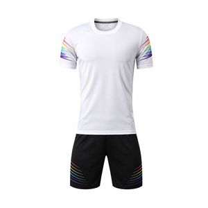 High Quality Professional White Soccer Uniform Jersey Shorts Set <b>Rainbow</b> Sleeve Sublimation Breathable Polyester Football Kit - Product Image 1