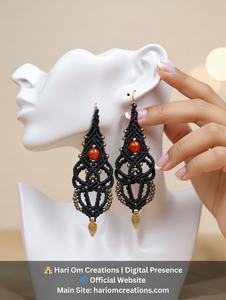 Pendientes de Macramé Negros Hechos a Mano con Cornalina, Pendientes Colgantes Boho con Piedras Preciosas, Joyería Artesanal Anudada al por Mayor - Product Image 4