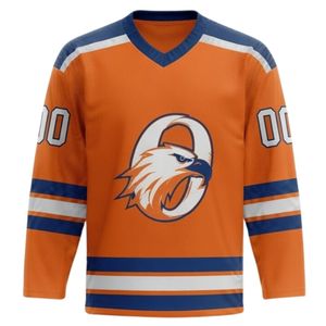 Conjunto de Camiseta y Pantalones Cortos de Hockey sobre Hielo Sublimados en Naranja para Hombre, Cuello en V, Ropa Deportiva Estampada de Poliéster, para Entrenamiento y Partido - Product Image 6