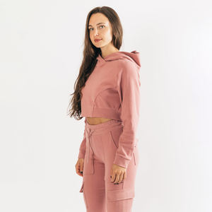 Nouveau style de vêtements décontractés pour femmes, sweat-shirts à capuche, manches raglan surdimensionnées, cordon de serrage assorti, sweat-shirt court pour femmes - Product Image 2