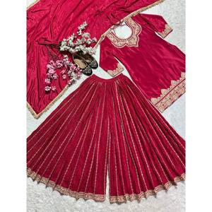 Hermoso conjunto de traje de fiesta bordado para mujer con codificación de trabajo de secuencia - Product Image 1