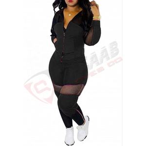 Conception personnalisée Logo Lourd Dames 2Pc Survêtement 100% Coton Femmes Plus-Size Maille Contraste Fermetures Éclair Survêtement XL Imprimé - Product Image 1