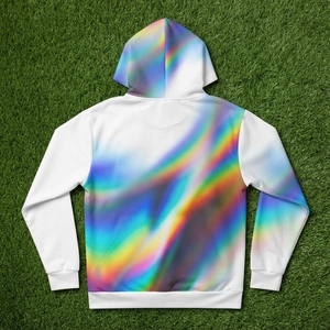 Sweat-shirt à capuche blanc pour homme avec imprimé graphique abstrait multicolore, poche kangourou, streetwear - Product Image 5