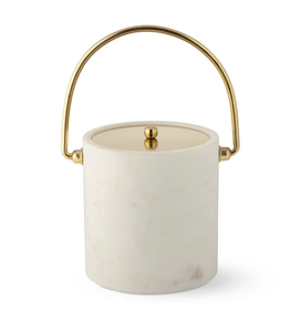 Cubo de hielo de mármol redondo con tapa y asa de latón, diseño personalizado, decoración para bar y fiestas, cubo de hielo para botellas de vino de mármol natural - Product Image 1