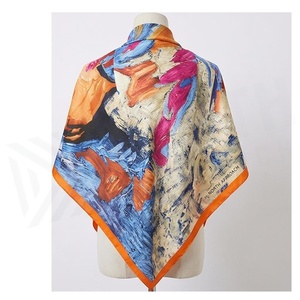 NORTH Women's Square <b>Silk</b> Scarf Hand-Painted Print Elegant Multi-Functional Fashion Accessory All Seasons - Product Image 2
