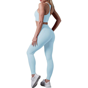 Custom Brand Active Fitness Women's Yoga Set Custom Seamless 2-Piece Sports Wear with Solid <b>Pattern</b> <b>Legging</b> Bras Sets - Product Image 2