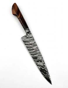 มีดเชฟเหล็กดามัสกัสทำมือ ใบมีดแบบ Fixed Blade สไตล์ญี่ปุ่น Gyuto สำหรับหั่นในครัว ด้ามจับไม้เนื้อแข็งธรรมชาติ รับผลิตแบบ DIY OEM - Product Image 2