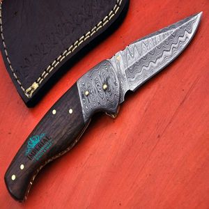 Navaja Plegable de Acero de Damasco con Hoja de Punta Caída y Borde Biselado, Mango Negro, Perilla de Pulgar, Navaja de Bolsillo - Product Image 2