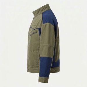 Blouson Biker Asymétrique Color Block Homme Personnalisé en Toile Délavée Vintage Col Montant Style Moto Streetwear Manteau d'extérieur - Product Image 4