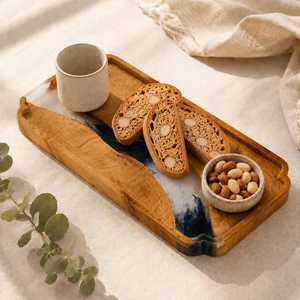 Elite Artisan River Resin Wooden Serving Tray with Matte Black Metal Handles for <b>Coffee</b> <b>Table</b>, Kitchen & Charcuterie Display - Product Image 4