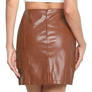 Falda lápiz de piel sintética de cintura alta para mujer, color sólido, con abertura lateral, mini, estilo sexy para discoteca, para todas las estaciones - Product Image 4