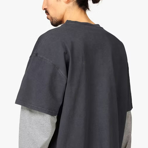 เสื้อยืดผู้ชายแขนยาวทรงโอเวอร์ไซส์ผ้าคอตตอน 100% สองชั้น พิมพ์ลายตัวอักษร สวมใส่สบาย ระบายอากาศได้ดี ผ้าเนื้อละเอียด - Product Image 4