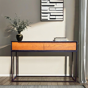 Mesa Consola de Madera de Roble Blanco de Diseño Moderno y Duradero, Patas de Metal, con Almacenamiento, para Sala de Estar, Hotel, Dormitorio, Apartamento - Product Image 1