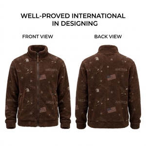High Density 350 GSM <b>Sherpa</b> <b>Fleece</b> Jacket All Over Jacquard Eagle Star Graphic Custom Label Zipper Outerwear - Product Image 5