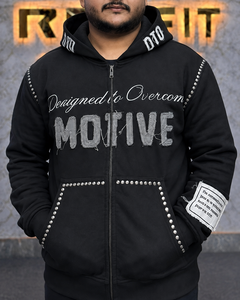 Men's Oversized <b>Zip</b>-Up <b>Hoodie</b> Black Cotton French Terry Streetwear Embroidered Logo Front <b>Pocket</b> Design Silver Stadd Mens <b>Hoodie</b> - Product Image 5