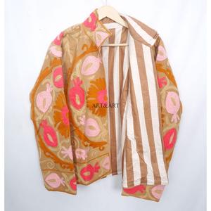Vintage Floral Embroidery Button Cotrise <b>Jacket</b> Cotton Stripe Lining Handmade Autumn Winter Breathable Eco-Friendly Quick Dry - Product Image 4