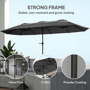 Extra Large 13 piedi. Ombrellone a braccio con manovella facile, raggio 3m, UPF30+, grigio scuro, per uso esterno e spiaggia - Product Image 6