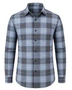 เสื้อเชิ้ตผู้ชายลายสก็อตสีฟ้าอ่อน แบรนด์ Manufacturer แขนยาว ติดกระดุม ผ้าฝ้าย สวมใส่ได้ทั้งแบบลำลองและเป็นทางการ เหมาะสำหรับใส่ทำงาน รับตัดเย็บตามสั่ง - Product Image 1