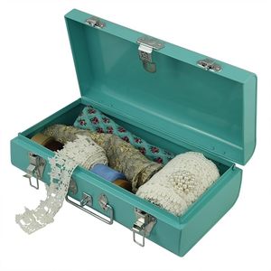 Metal Tool <b>Storage</b> <b>Box</b> Rectangular Industrial Design With Handles 1 Layer Hinged Lid Teal Color for home decor - Product Image 2