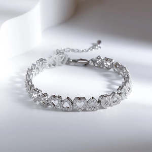RB <b>Gems</b> VVS Moissanite Open Heart Tennis <b>Bracelet</b> 925 Sterling Silver Rhodium Plated Iced Sweetheart Link Hip Hop Women's - Product Image 4