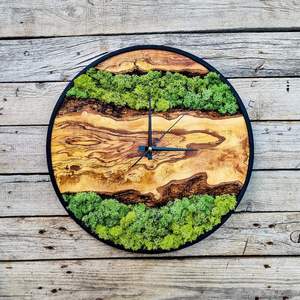 Luxury Biophilic Wall Clock Live Edge Olive Wood with Preserved Green Moss Art Silent Nature Inspired Clock for Modern Office - Product Image 2