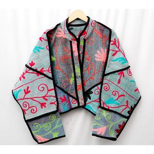 Wholesale Indian Handmade <b>Quilted</b> Cotton <b>Jacket</b> V- Neck Vintage Cotton Kantha Full Sleeve Indian <b>Jacket</b> - Product Image 4