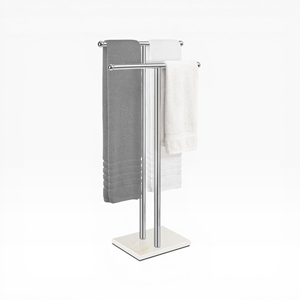 Porte-serviettes autoportant contemporain en acier inoxydable, support multi-barres, organisateur de salle de bain, structure robuste avec base lourde - Product Image 1