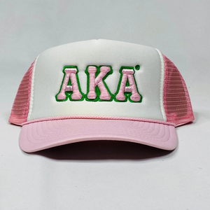 Gorra Trucker AKA Blanca y Rosa con Malla, Letras Bordadas, Gorra de Béisbol Ajustable con Cierre a Presión, Gorra Casual de Moda para Hombre - Product Image 5
