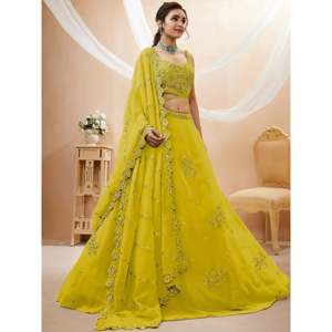 Yellow <b>Sequins</b> Georgette <b>Plus</b> <b>Size</b> Haldi Lehenga Choli - Product Image 5